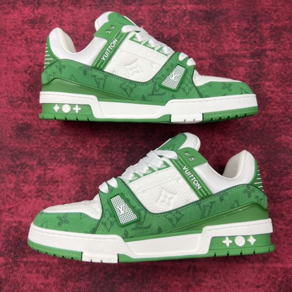 LV  White and green denim color sport shoes - Image 3
