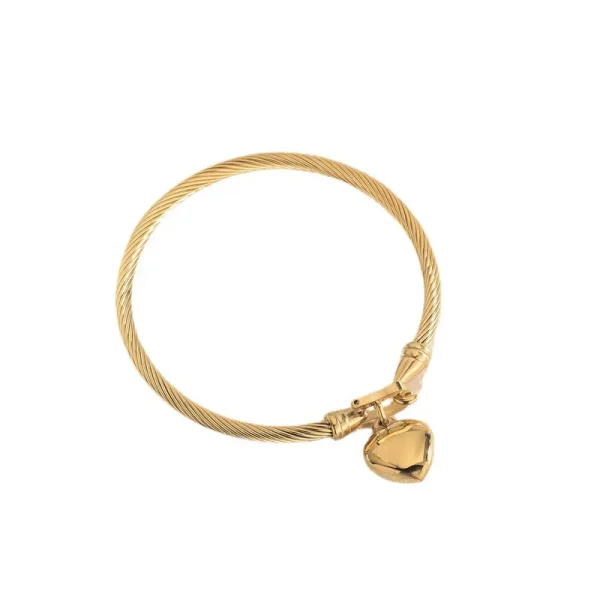 18k Gold Color Stainless Steel Heart Pendant Charm Bangle Bracelets for Men Women - Image 5