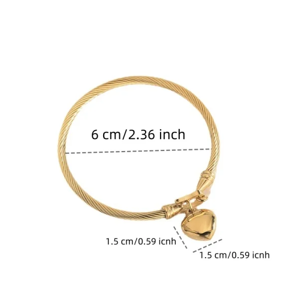 18k Gold Color Stainless Steel Heart Pendant Charm Bangle Bracelets for Men Women - Image 4