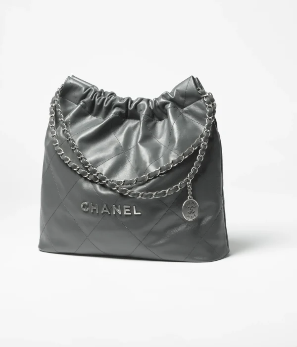 CHANEL 22 handbag   Shiny calf leather and silver metal dark gray - Image 2
