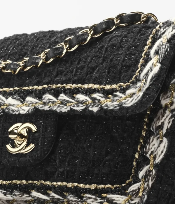 CHANEL Collection Classic Trumpet Handbag Cotton twill soft flannel with gold metal - Image 2