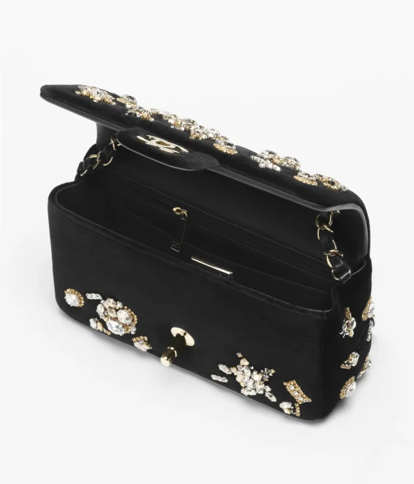 CHANEL Mini Classic Handbag Velvet, rhinestones, crystal and gold colors - Image 3