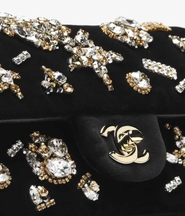 CHANEL Mini Classic Handbag Velvet, rhinestones, crystal and gold colors - Image 4