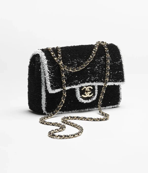 CHANEL Mouth cap bag Glitter and Golden Metal Black and White - Image 2