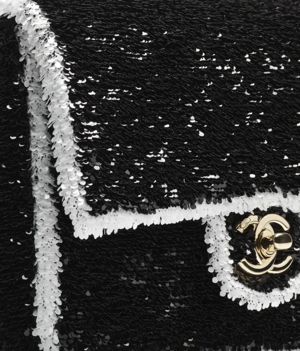 CHANEL Mouth cap bag Glitter and Golden Metal Black and White - Image 4