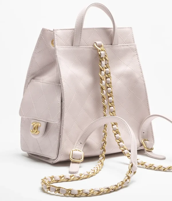 CHANEL 25 Medium Backpack   Particle embossed calf leather and gold metal Pale pink - Image 4