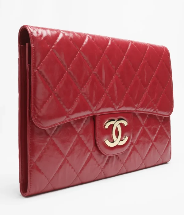 CHANEL Large carry on bag with bright wrinkles and small cowhide red - Image 4