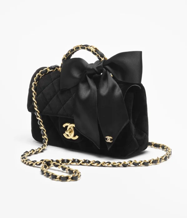 CHANEL Mini hood bag with handle   Velvet, silk, and gold metal black - Image 2