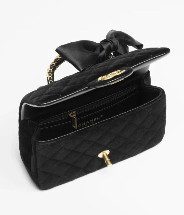CHANEL Mini hood bag with handle   Velvet, silk, and gold metal black - Image 3