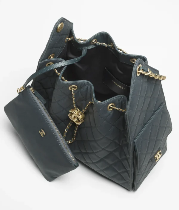 CHANEL 25 Medium Handbag   Canvas and shiny gold metal Deep Blue - Image 3