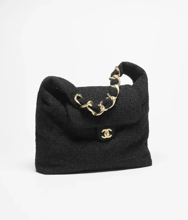 CHANEL Oversized hippie bag   Cotton twill soft fabric and gold metal black - Image 2