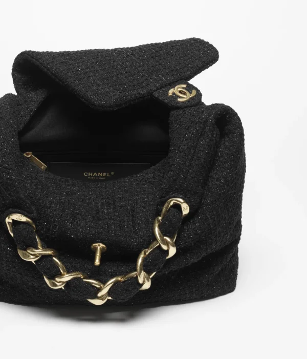 CHANEL Oversized hippie bag   Cotton twill soft fabric and gold metal black - Image 3
