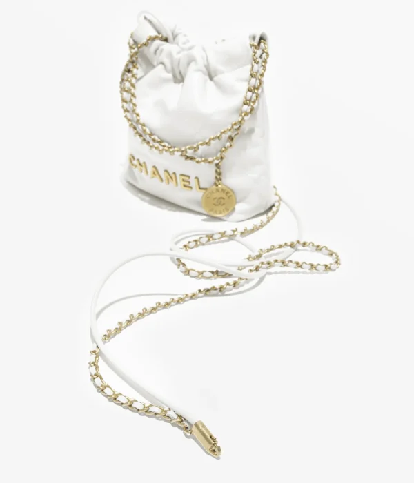 CHANEL 22 Mini Handbag   Shiny calf leather and golden metal white - Image 2