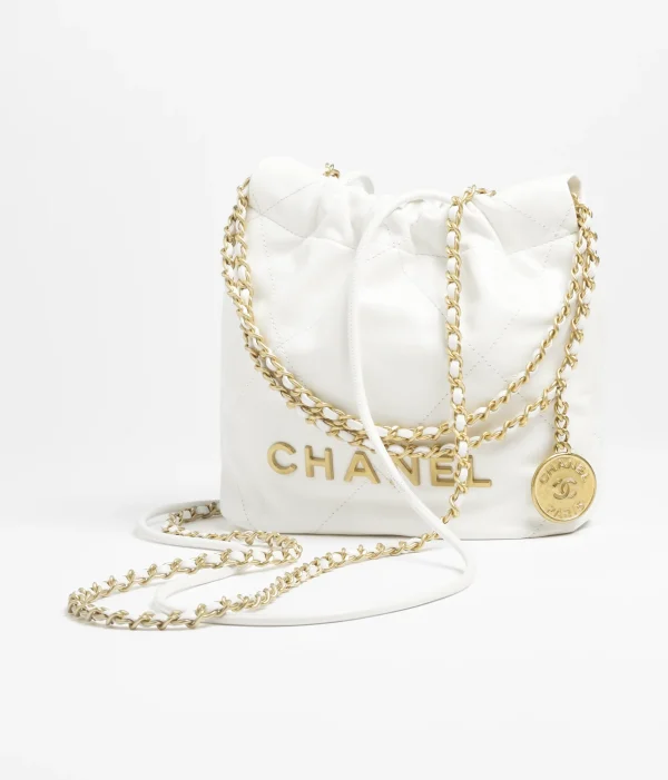 CHANEL 22 Mini Handbag   Shiny calf leather and golden metal white - Image 3