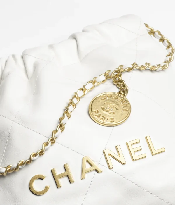 CHANEL 22 Mini Handbag   Shiny calf leather and golden metal white - Image 4
