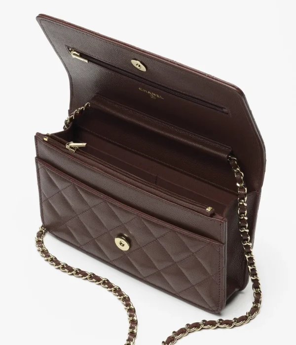 CHANEL Chain wallet with shiny surface, embossed particles, calf leather, deep brown - Image 4