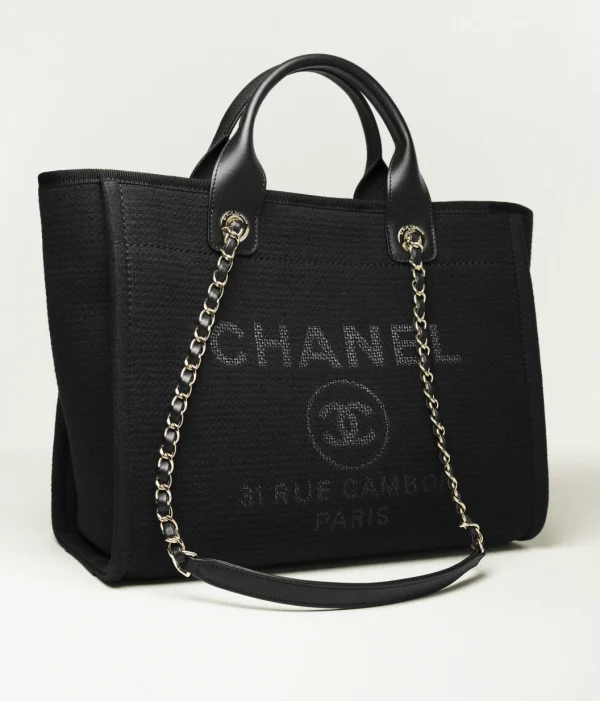 CHANEL shopping bag   Canvas and shiny gold metal black - Image 2