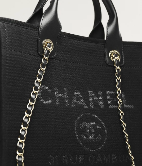 CHANEL shopping bag   Canvas and shiny gold metal black - Image 3