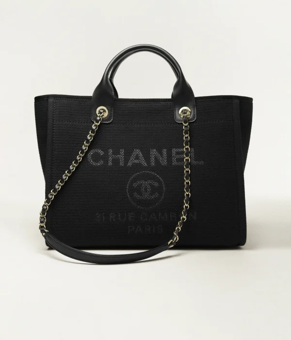 CHANEL shopping bag   Canvas and shiny gold metal black - Image 4