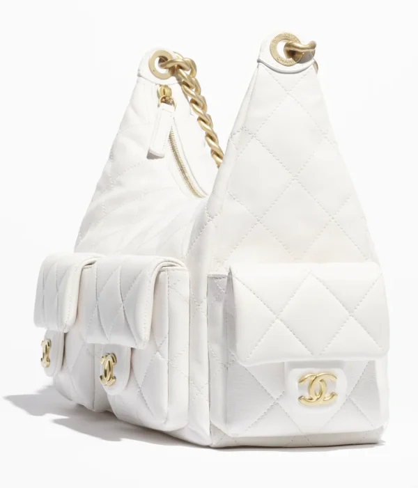 CHANEL Oversized hippie bag   Polish lambskin and golden metal white - Image 2