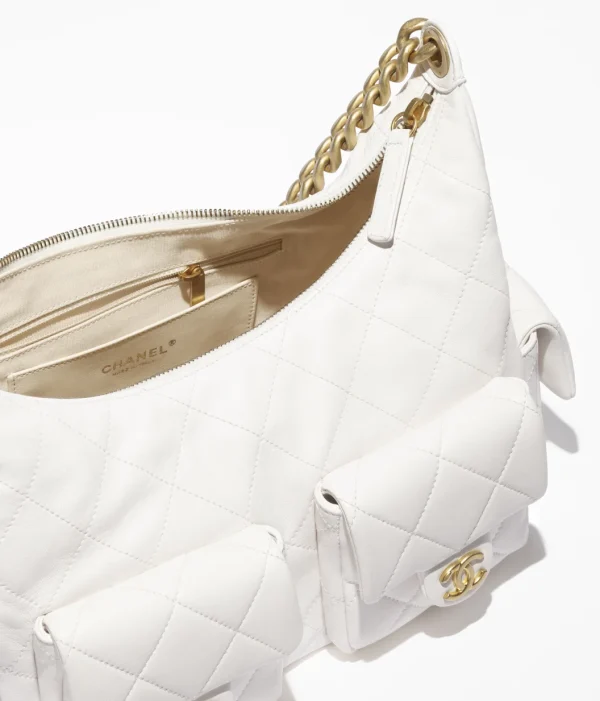 CHANEL Oversized hippie bag   Polish lambskin and golden metal white - Image 3