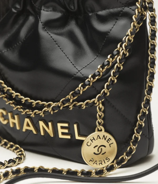 CHANEL 22 Mini Handbag   Shiny calf leather and golden metal black - Image 2