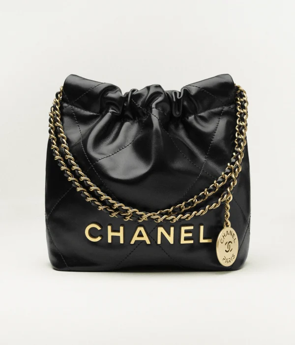 CHANEL 22 Mini Handbag   Shiny calf leather and golden metal black - Image 4