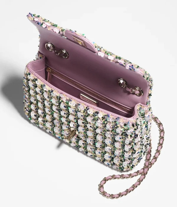 CHANEL Mouth cap bag   Glitter and Golden Metal Pale pink, green, and yellow - Image 2