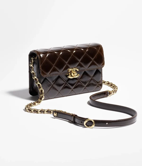 CHANEL Mini cap bag   Sheep patent leather and golden metal dark brown - Image 2
