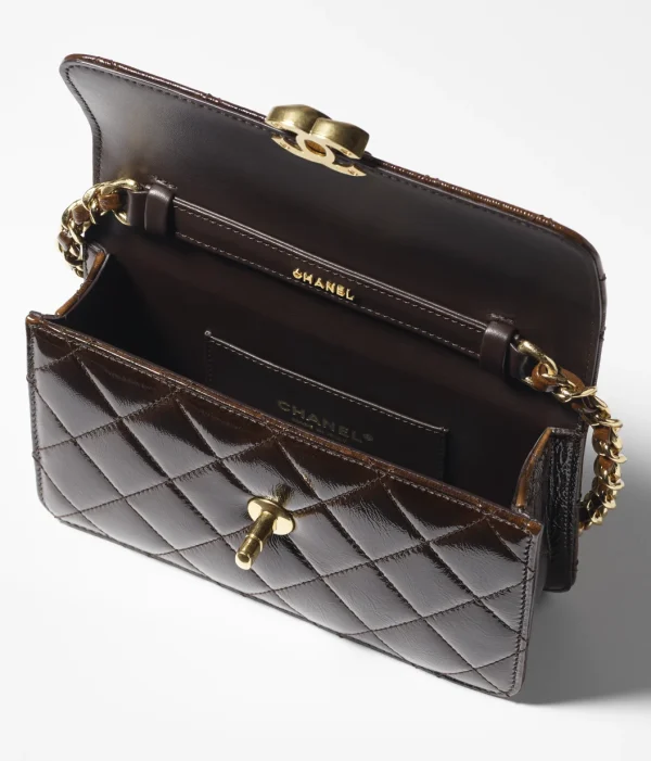 CHANEL Mini cap bag   Sheep patent leather and golden metal dark brown - Image 3