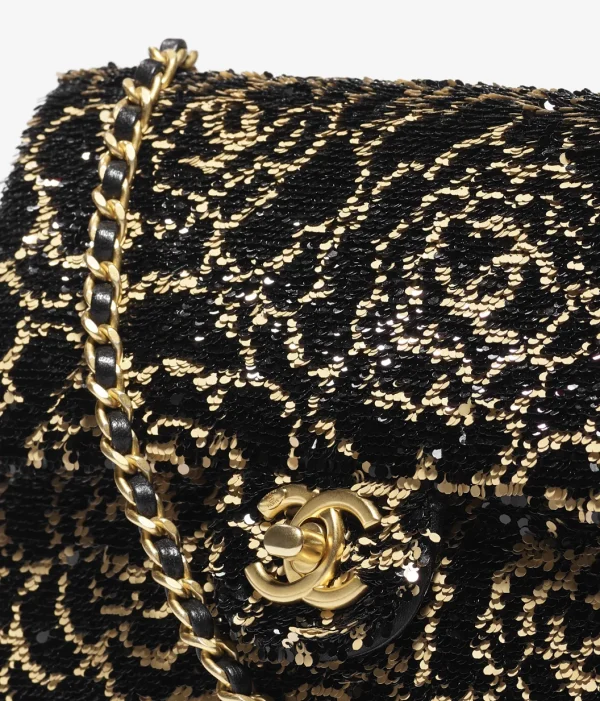 CHANEL Mouth cap bag   Glitter and Golden Metal Gold and Black - Image 4