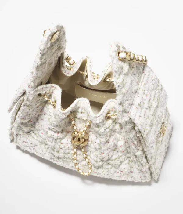 CHANEL 25 Small Handbag   Wool twill soft woolen fabric and golden metal Milk white, khaki, gold and red - Image 2