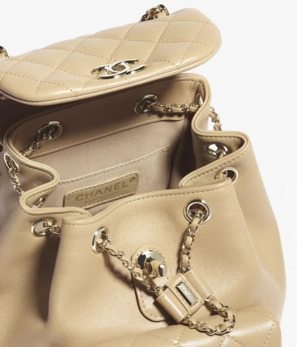 CHANEL Small backpack   Calfskin and Golden Metal dark beige - Image 2