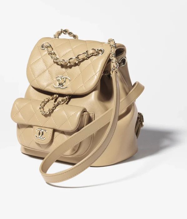 CHANEL Small backpack   Calfskin and Golden Metal dark beige - Image 4