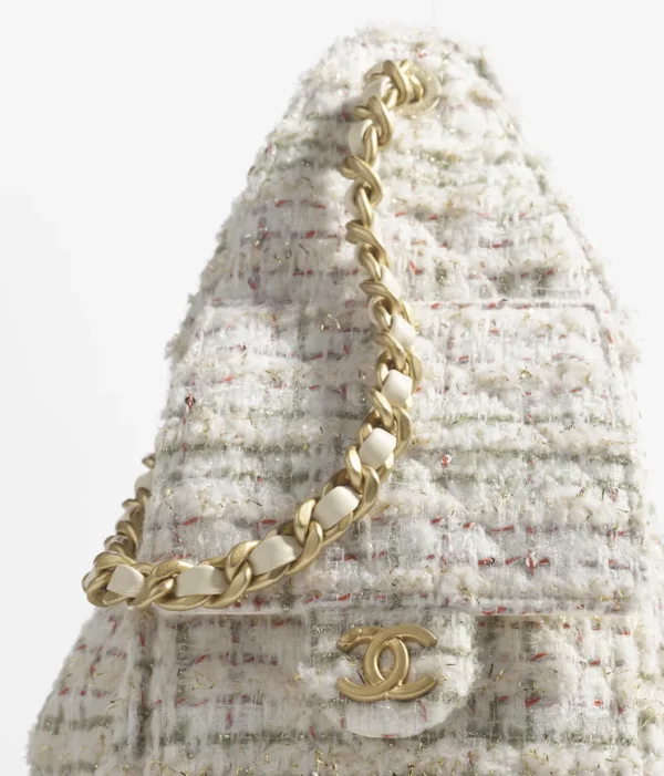 CHANEL 25 Small Handbag   Wool twill soft woolen fabric and golden metal Milk white, khaki, gold and red - Image 3