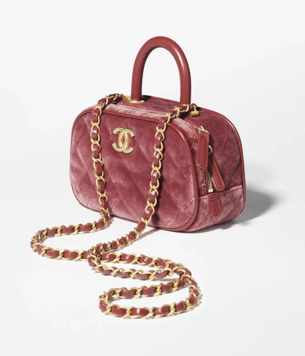 CHANEL Mini bowling bag made of velvet, calf leather, and burgundy - Image 2