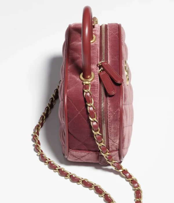 CHANEL Mini bowling bag made of velvet, calf leather, and burgundy - Image 3