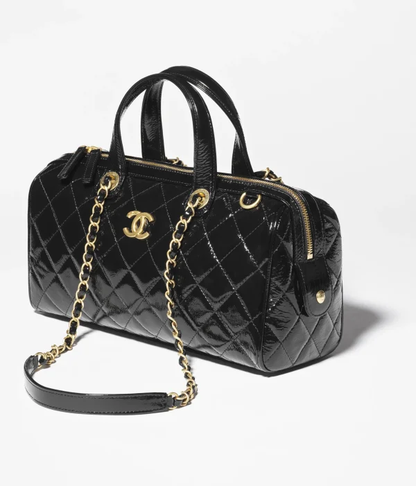 CHANEL Large bowling bag   Painted folded calf leather and golden metal black - Image 2