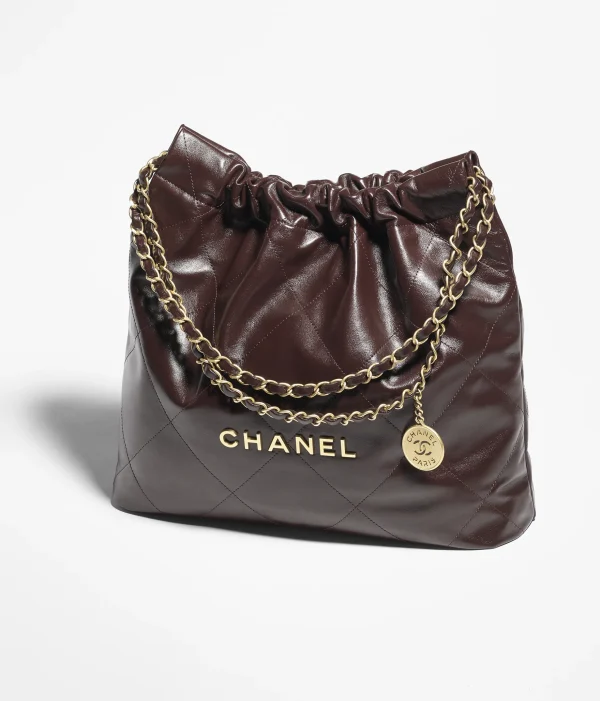 CHANEL 22 handbag   Shiny calf leather and golden metal dark brown - Image 4