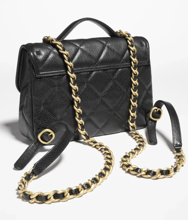 CHANEL backpack   Particle embossed shiny calf leather with golden metal black - Image 4