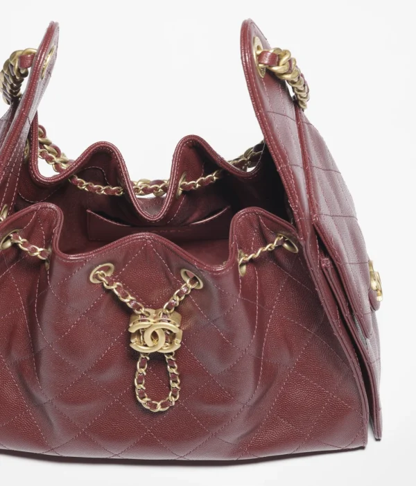 CHANEL 25 Small Handbag   Particle embossed calf leather and gold metal wine red - Image 2
