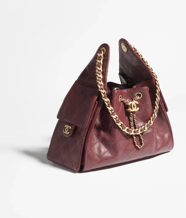 CHANEL 25 Small Handbag   Particle embossed calf leather and gold metal wine red - Image 3
