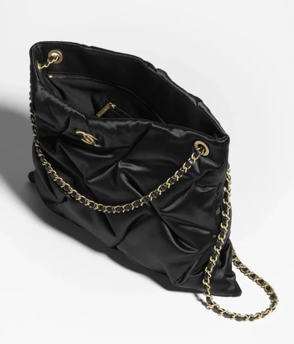CHANEL Large carry on bag   Silk and gold metal black - Image 4