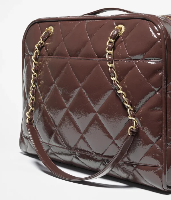 CHANEL travel bag   Painted folded calf leather and golden metal dark brown - Image 2