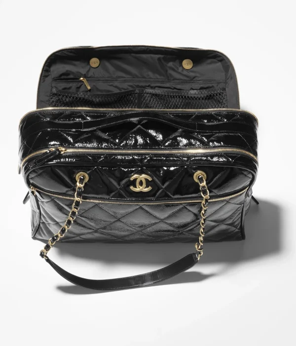 CHANEL Travel bag  Fur grain small cowhide with metallic gold Black - Image 3