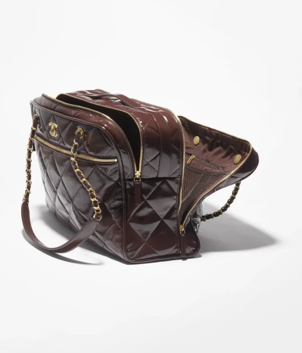 CHANEL travel bag   Painted folded calf leather and golden metal dark brown - Image 3