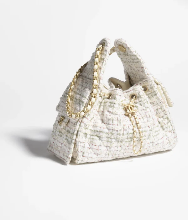CHANEL 25 Small Handbag   Wool twill soft woolen fabric and golden metal Milk white, khaki, gold and red - Image 4