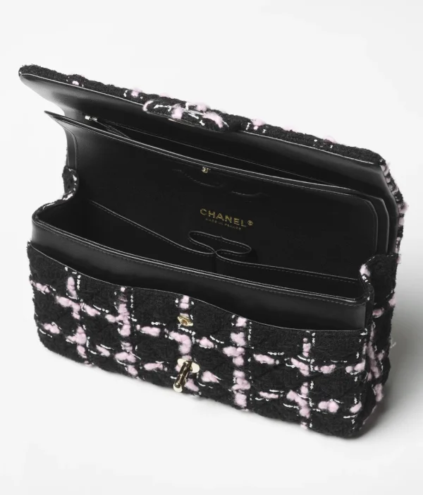 CHANEL Classic 11.12 handbag Wool twill soft woolen fabric with gold metal black, light pink, and white - Image 2
