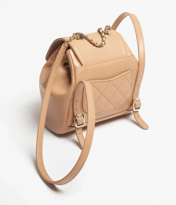 CHANEL backpack Particle embossed shiny calf leather with golden metal camel - Image 2