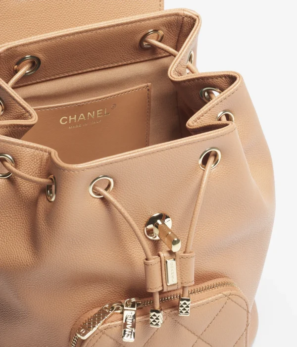 CHANEL backpack Particle embossed shiny calf leather with golden metal camel - Image 3